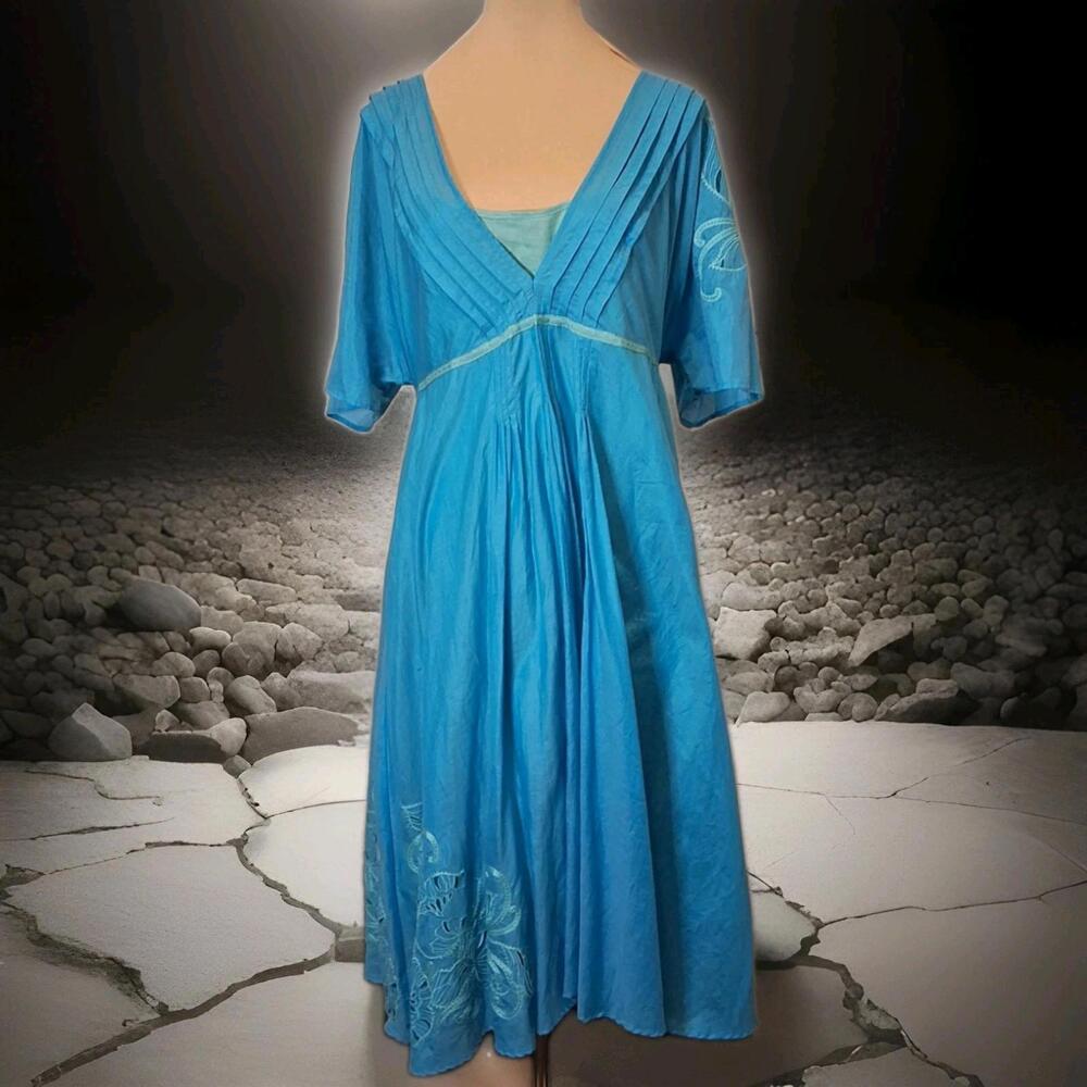 Monsoon Coast To Coast Meta Turquoise Dress UK 22/US 18 Size With Full Slip